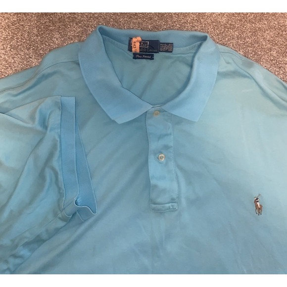 Polo Ralph Lauren Mens 4XLT 4XL Big Solid Blue Polo Shirt Cotton Soft Brown Pony - Picture 1 of 8